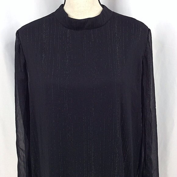 BCBG Paris Sheered Long Sleeve Dress Womens Size XXL Black Metallic Ruffle MIni - Picture 9 of 15